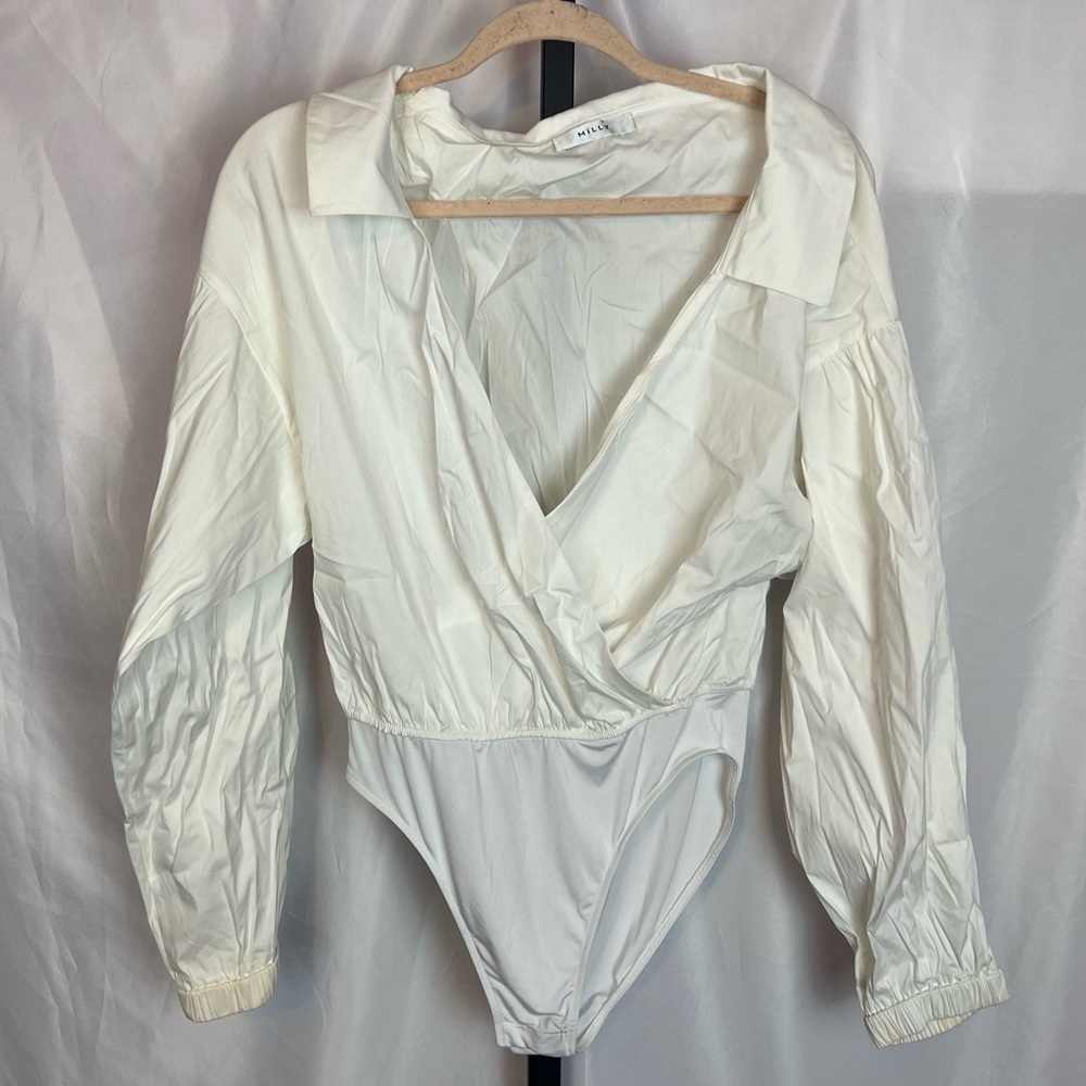 Milly Wrap Style Cream White Colored Collared Bodysuit